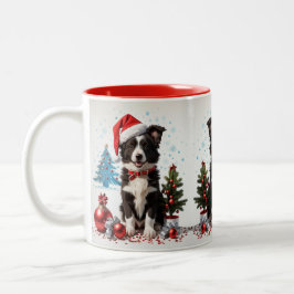 Border Collie Hond Santa Hoed Xmas Lelijke Kerstmi Tweekleurige Koffiemok