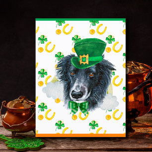 Border Collie Hond Shamrock St. Patricks Dag Feestdagenkaart