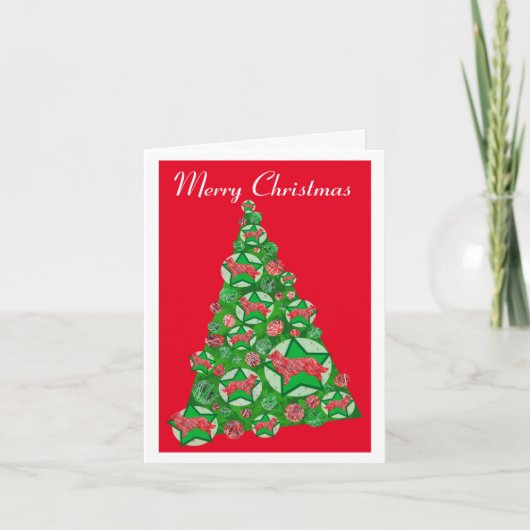 Border Collie Hond Silhouet Kerstboom Rood Kaart (Voorkant)