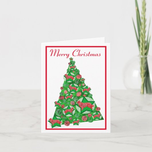 Border Collie Hond Silhouet Kerstboom Wit Kaart (Voorkant)