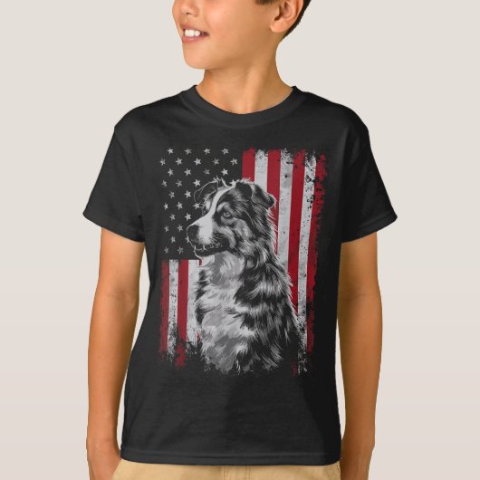 Border Collie Hond Vader Moeder Amerika 4 juli T-shirt (Voorkant)