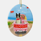 Border Collie Hond Valentijnsdag Truck Harten  Keramisch Ornament (Rechts)