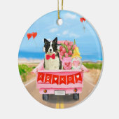 Border Collie Hond Valentijnsdag Truck Harten  Keramisch Ornament (Links)