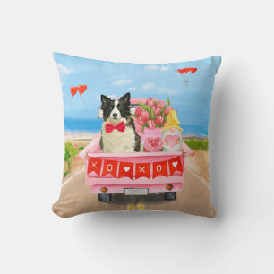 Border Collie Hond Valentijnsdag Truck Harten Kussen