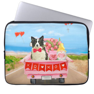 Border Collie Hond Valentijnsdag Truck Hartjes Laptop Sleeve