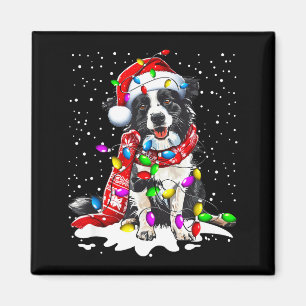 Border Collie Hond Verlichte Kerstman Hoed Kerstmi Magneet