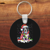 Border Collie Hond Verlichte Kerstman Hoed Kerstmi Sleutelhanger (Voorkant)