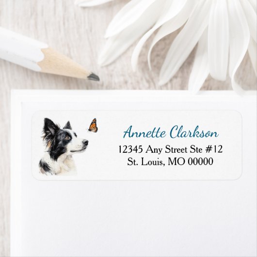 Border Collie Hond Vlinder Wonder Etiket (Insitu)