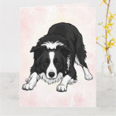 Border Collie Hond Vouw Wenskaart Kaart (Gele Bloem)