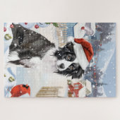 Border Collie Hond Winter Wonderland Kerstvreugde Legpuzzel (Horizontaal)
