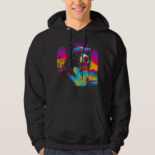 Border Collie Hond Zonnebril Feest Hoodie (Voorkant)