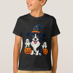 Border Collie-hond Zwart en Wit Halloween Geesten T-shirt