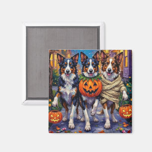 Border Collie Honden gaan langs voor Trick-or-Trea Magneet