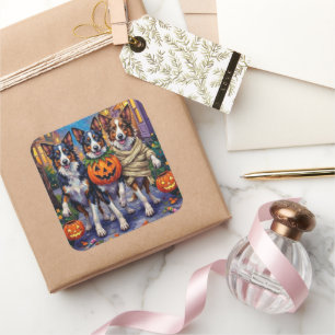 Border Collie Honden gaan langs voor Trick-or-Trea Vierkante Sticker