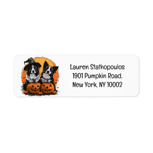 Border Collie Honden Halloween Jack O Lanterns Etiket (Voorkant)