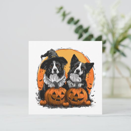 Border Collie Honden Halloween Jack O Lanterns Kaart (Staand voorkant)