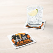 Border Collie Honden Halloween Jack O Lanterns Kartonnen Onderzetters (Insitu)