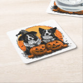 Border Collie Honden Halloween Jack O Lanterns Kartonnen Onderzetters (Schuin)