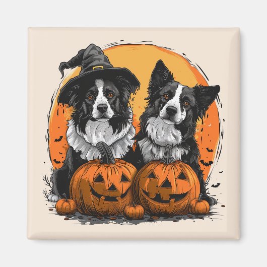 Border Collie Honden Halloween Jack O Lanterns Magneet (Voorkant)