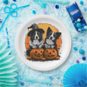 Border Collie Honden Halloween Jack O Lanterns Papieren Bordje (Feest)