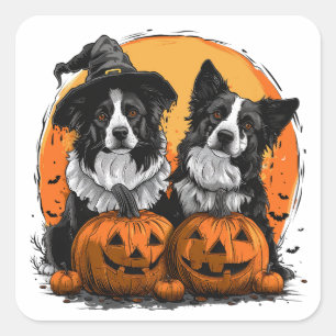 Border Collie Honden Halloween Jack O Lanterns Vierkante Sticker