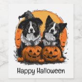 Border Collie Honden Halloween Jack O Lanterns Wijn Etiket (Enkel label)