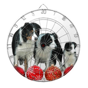 Border Collie Honden met Rode Kerstmis Ornamenten Dartbord