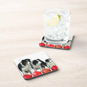 Border Collie Honden met Rode Kerstmis Ornamenten Onderzetter (Rechterzijde)