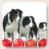 Border Collie Honden met Rode Kerstmis Ornamenten Onderzetter (Voorkant)