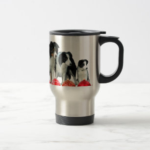 Border Collie Honden met Rode Kerstmis Ornamenten Reisbeker