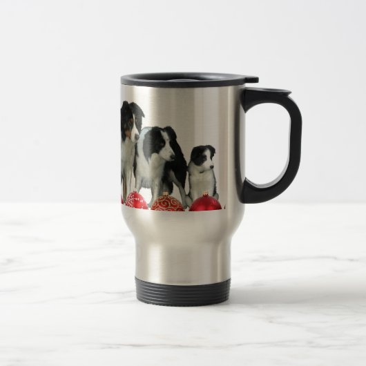 Border Collie Honden met Rode Kerstmis Ornamenten Reisbeker (Rechts)