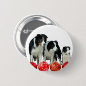 Border Collie Honden met Rode Kerstmis Ornamenten Ronde Button 5,7 Cm (Voorkant /achterkant)