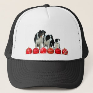 Border Collie Honden met Rode Kerstmis Ornamenten Trucker Pet
