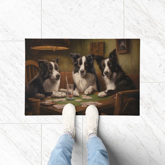 Border Collie Honden Spelen Poker Art Deurmat (Binnen)