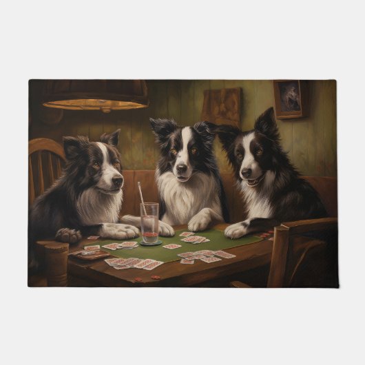 Border Collie Honden Spelen Poker Art Deurmat (Voorkant)