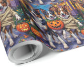 Border Collie Honden Trick-or-Treating in Hallowee Cadeaupapier (Rol Hoek)