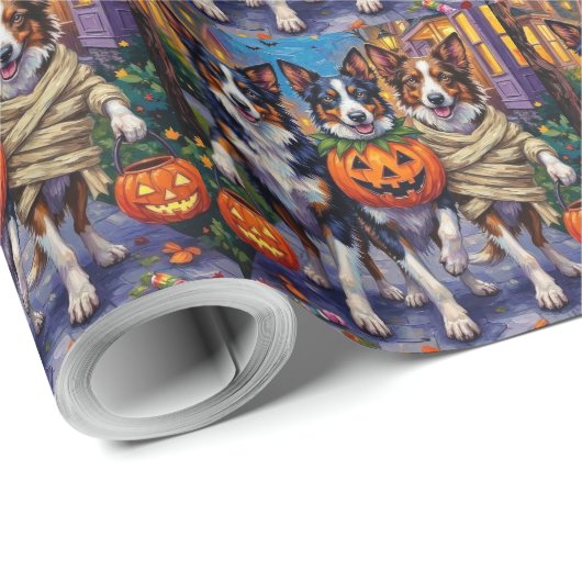 Border Collie Honden Trick-or-Treating in Hallowee Cadeaupapier (Rol Hoek)