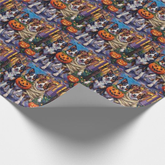 Border Collie Honden Trick-or-Treating in Hallowee Cadeaupapier (Hoek)