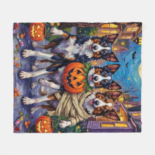 Border Collie Honden Trick-or-Treating in Hallowee Fleece Deken (Voorkant (Horizontaal))