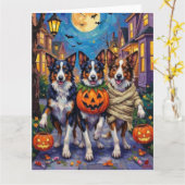 Border Collie Honden Trick-or-Treating in Hallowee Kaart (Gele Bloem)