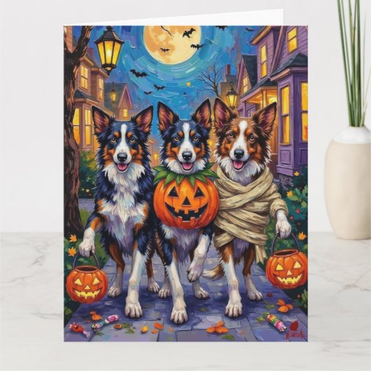 Border Collie Honden Trick-or-Treating in Hallowee Kaart (Voorkant)