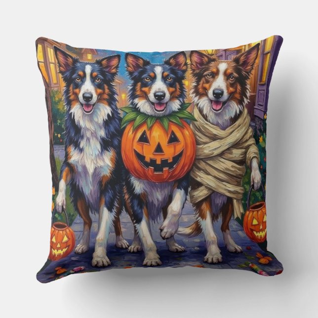 Border Collie Honden Trick-or-Treating in Hallowee Kussen (Achterkant)