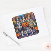 Border Collie Honden Trick-or-Treating in Hallowee Vierkante Sticker (Envelop)