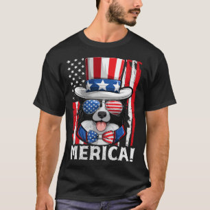 Border Collie Hondenkleding Amerikaanse vlag Patri T-shirt