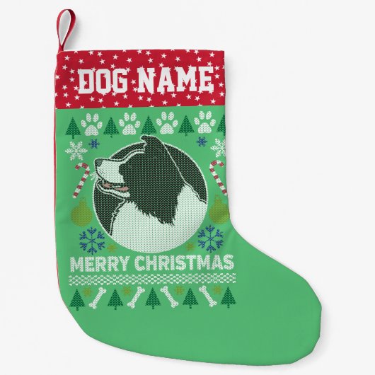 Border Collie Hondenras Ugly KerstSweater Kleine Kerstsok (Voorkant)