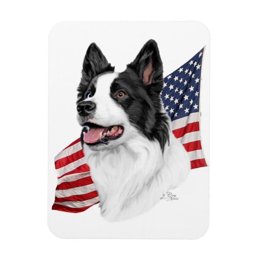 Border Collie hoofd met Vlagmagneet Magneet (Verticaal)