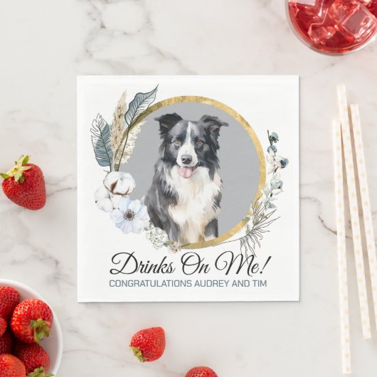 Border Collie Huisdier bruiloft servetten met hond (Insitu)