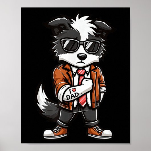 Border Collie I Love Dad Funny Dog Tattoo Poster (Voorkant)