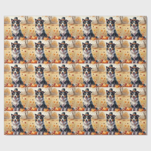 Border Collie in Autumn verlaat Thanksgiving Cadeaupapier (Vlak)