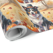 Border Collie in Autumn verlaat Thanksgiving Cadeaupapier (Rol Hoek)